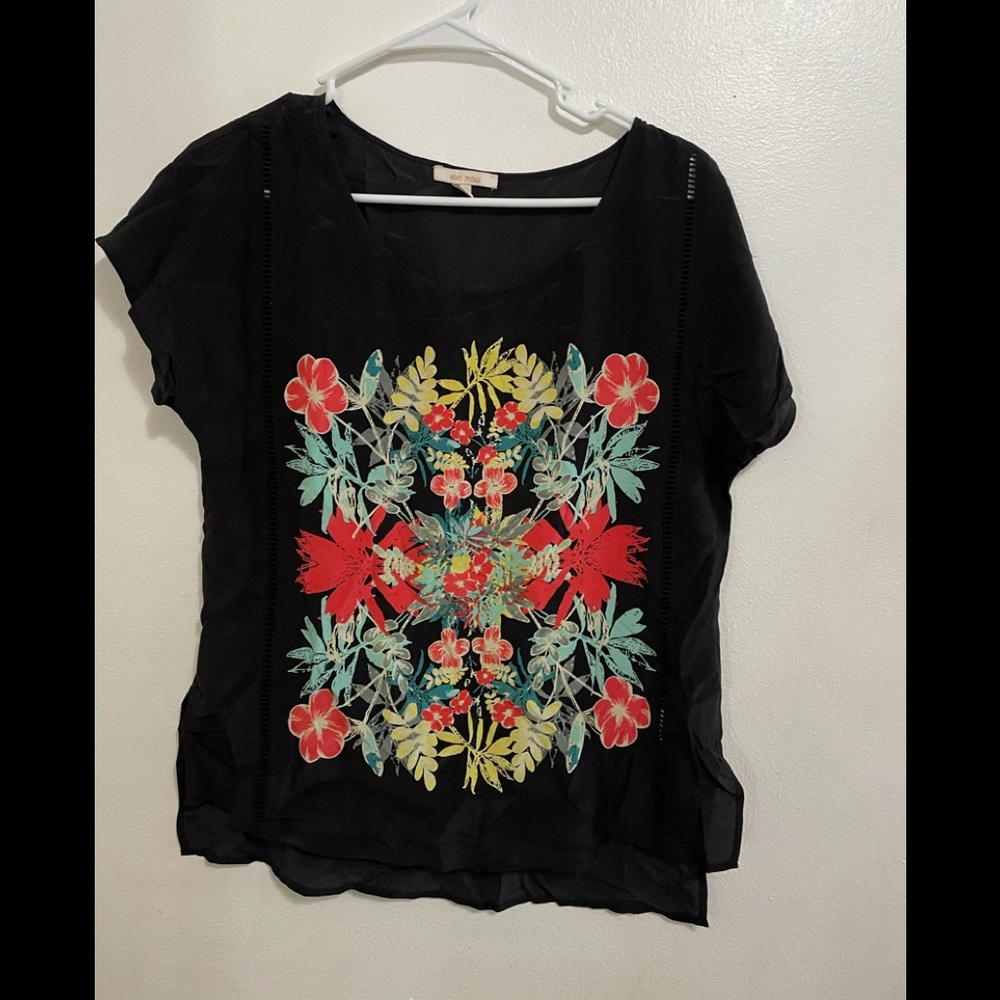 Ella Moss 100% Silk Embroidered Floral Blouse | Size S | Boho Summer Top